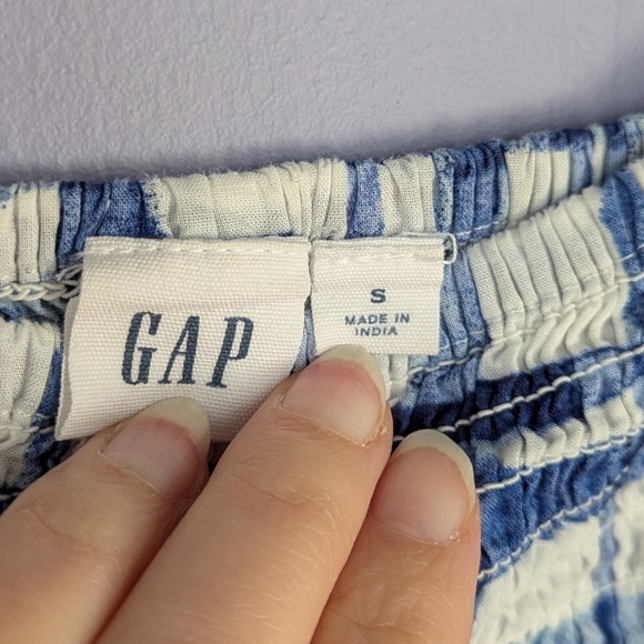 Gap Blue and White Checked Puff-Sleeve Midi Dress With Smocked Bodice - Picture 7 of 9